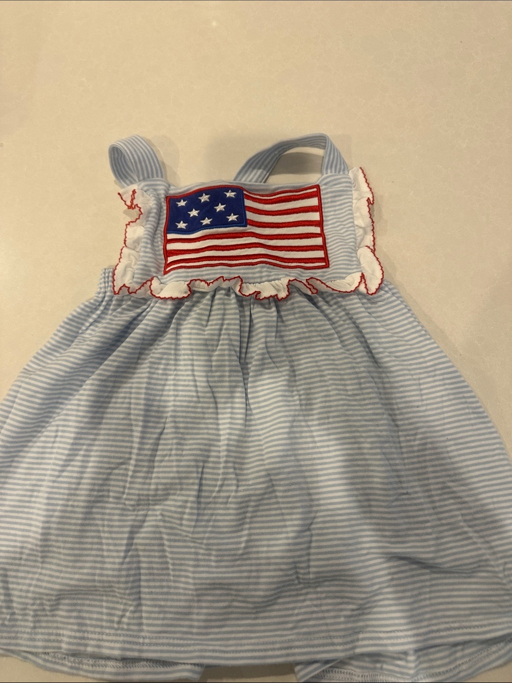 Girls' Light Blue Striped Tank Top with American Flag